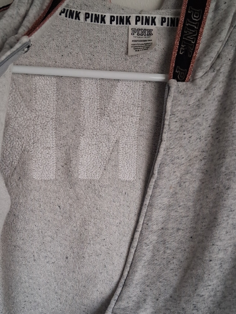 Victoria's Secret PINK Bling Hoodie Metallic Silver Gray XS - Picture 6 of 7